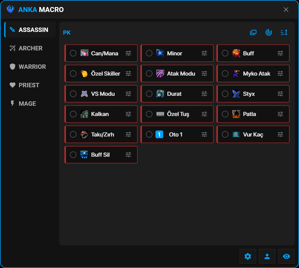 AnkaMacro Knight Online macro kullanıcı arayüzü